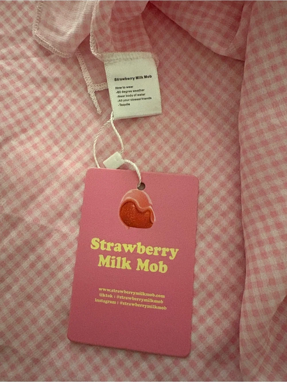 Strawberry Milk Mob Pink Gingham Sarong Cover Up Bandana